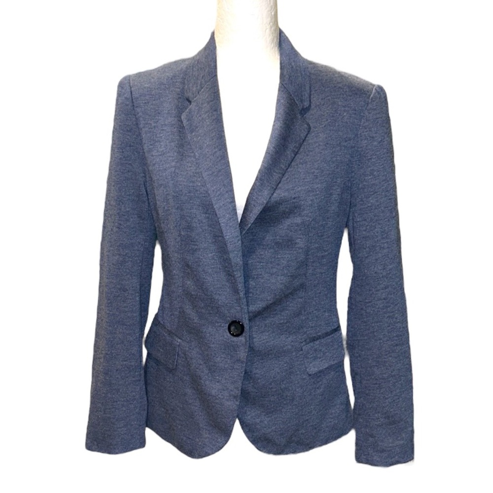 Anthropologie Cartonnier Heather Blue Knit Single Button Fitted Blazer - M